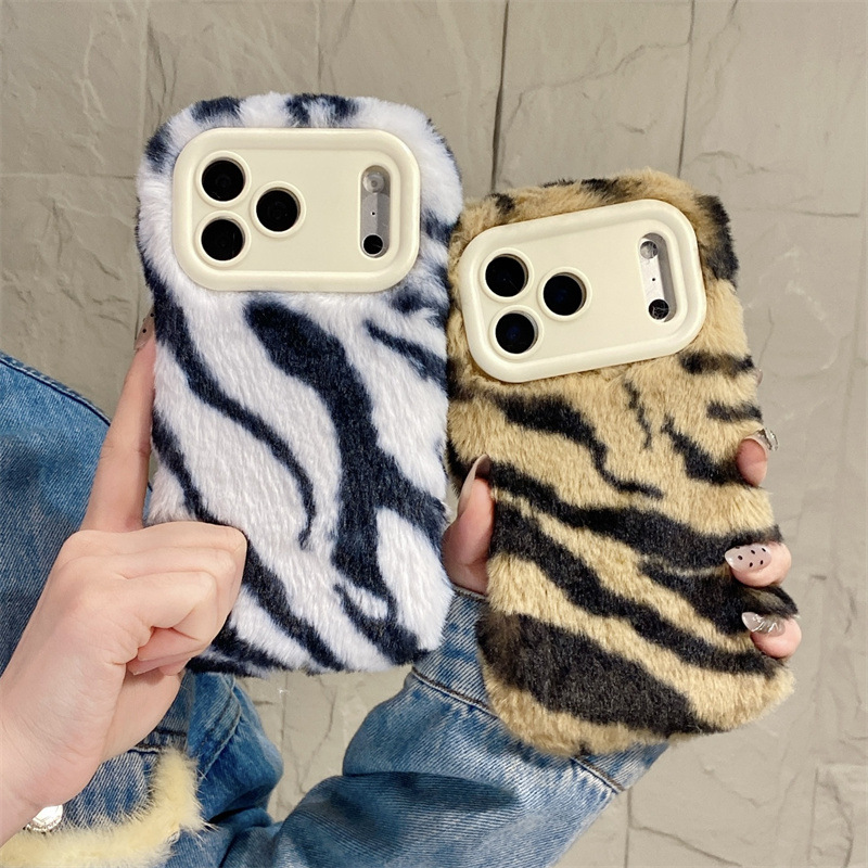 Phone Cases Iphone 14 - Luxury Zebra Pattern Fluffy Plush Phone