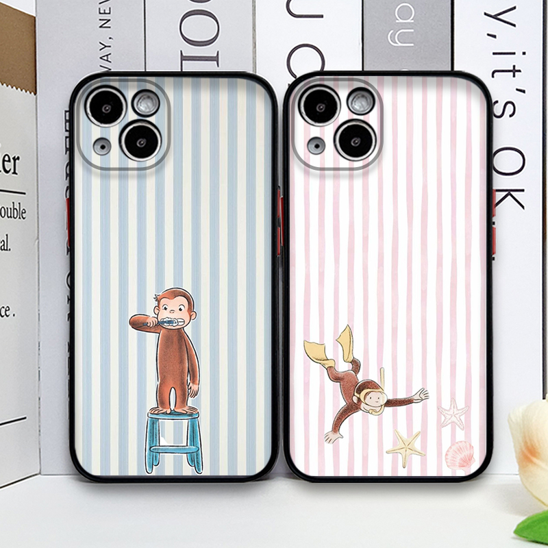 Phone Cases For Iphone 11 - Cartoon Striped Monkey Holding Cat Phone